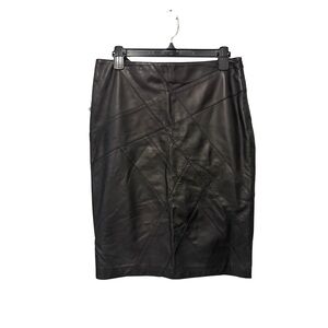 Escada Black Leather Patchwork Pencil Skirt
